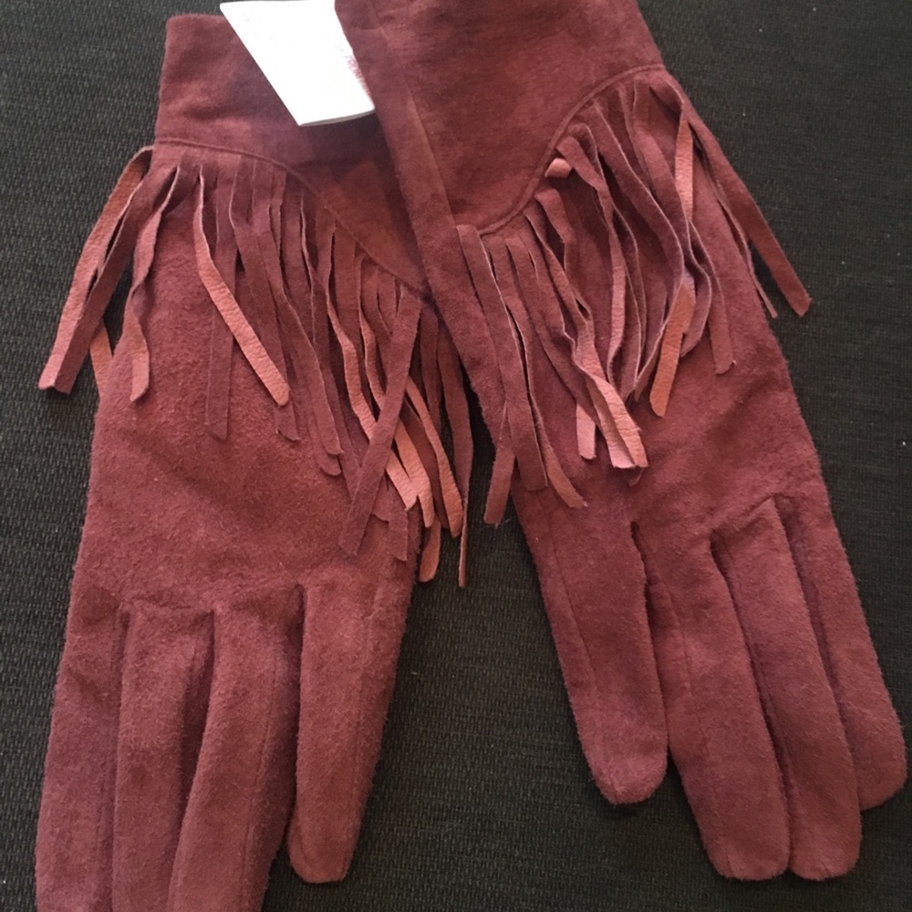 Burgundy Suede Fringe Gloves